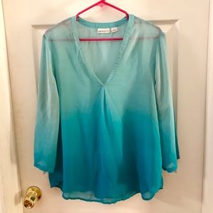 Sheer reverse ombré turquoise top